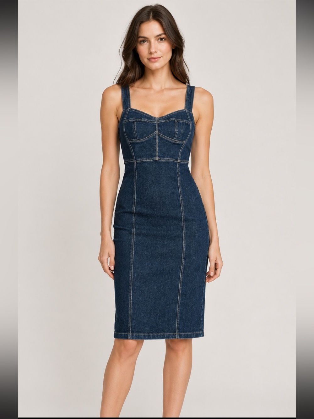 Steve Madden Denim Stretched Fitted Midi Dress Size 2 y2k bustier top
